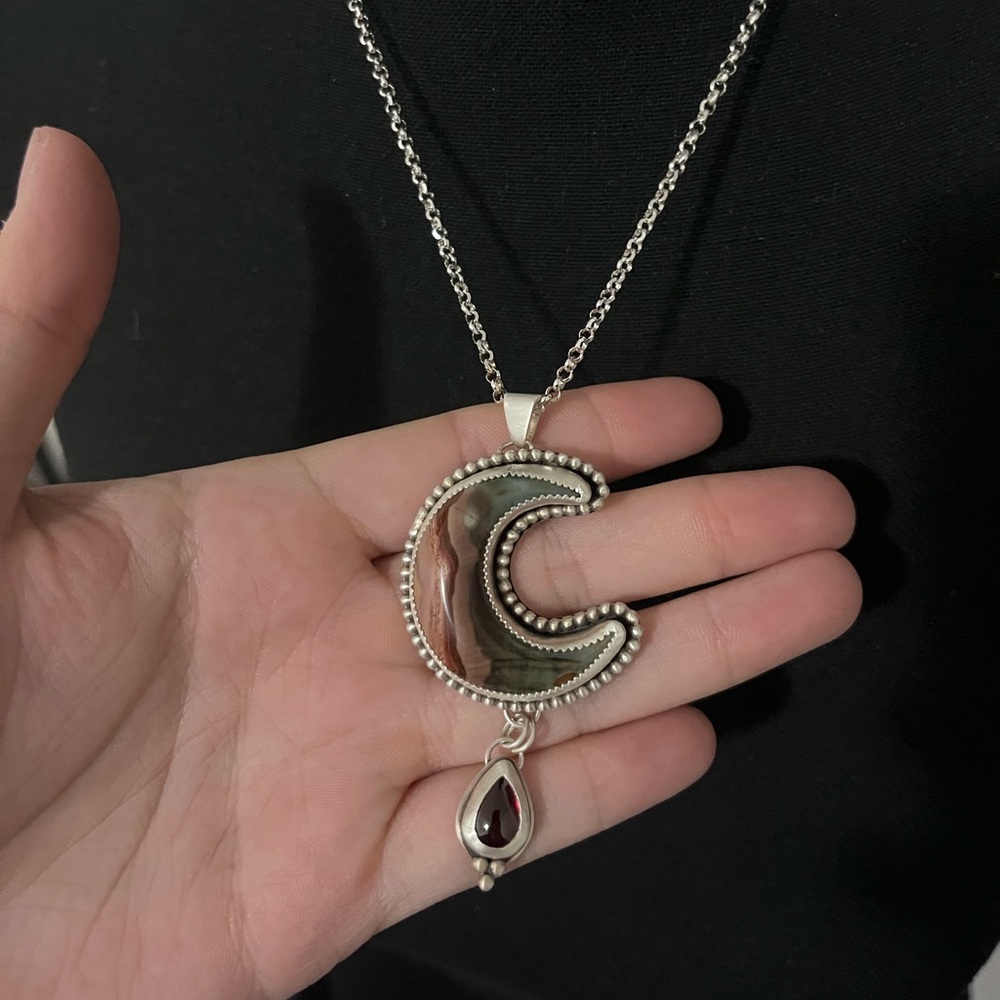 Silver Jasper Moon Necklace